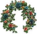Guirnalda de Flores Artificiales Ling's Moment 1.5m – Azul Verdoso, Rosa Naranja Quemado y Eucalipto | Decoración Bodas, Fiestas, Arco y Centros de Mesa