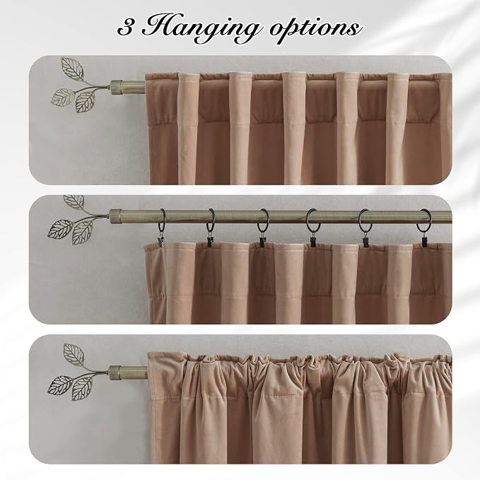 Pony Dance Cortinas de terciopelo beige rubor de 108 pulgadas – Cortinas opacas supersuaves y elegantes con pestaña trasera superior para sala de estar, dormitorio de la hija, teatro, 52 pulgadas