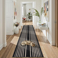 Alfombra de pasillo Beeiva con rayas blancas y negras, lavable, geométrica, de 6,35 x 20,32 cm, para pasillo, con base de goma antideslizante, moderna, para dormitorio, baño, porche y entrada. 