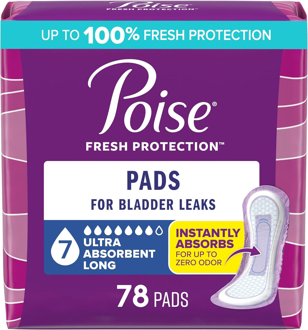 Toallas Poise para Incontinencia y Posparto | Ultra Absorcion 7 Gotas, Largo Extendido | para Perdidas de Vejiga | 78 Unidades