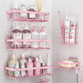 Liuoud 5 Piezas Organizador de Ducha | Estante para Dentro de la Ducha | Adhesivo | Cesta de Pared para Bano | Acero Inoxidable Antioxidante | Set Decorativo Femenino | Rosa