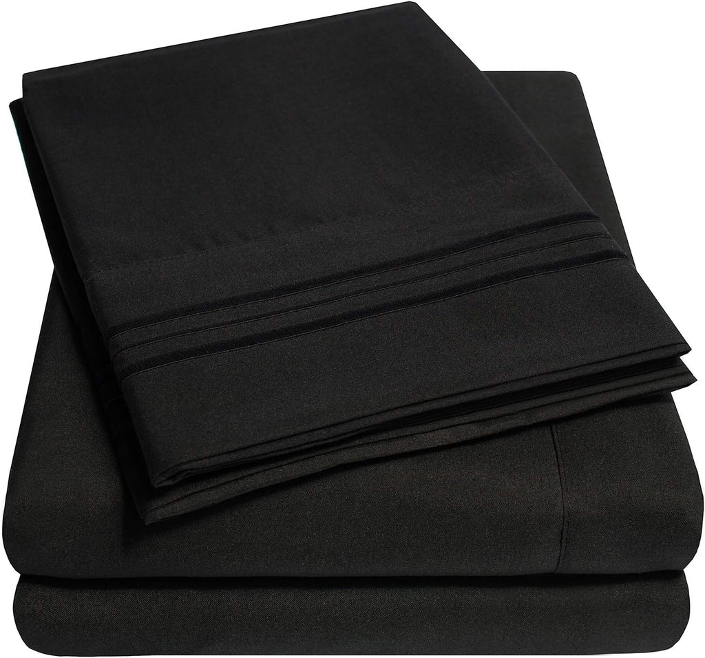 Set de Sabanas 1500 Supreme Collection con Bolsillo Extra Profundo | Suaves y Antiarrugas | Mas de 40 Colores | Bolsillo de 21 pulgadas | King | Negro