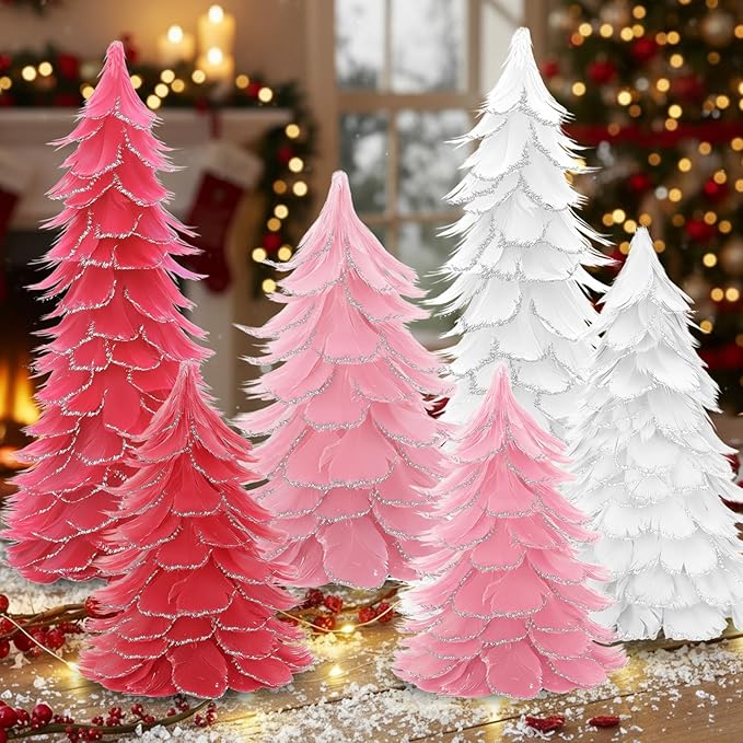 Threehoney 6 piezas de árbol de Navidad con puntas de purpurina, centros de mesa de árbol de Navidad, mesa de escritorio, decoración de Navidad para el hogar, fiesta de boda, invierno, 6, 8 pulgadas