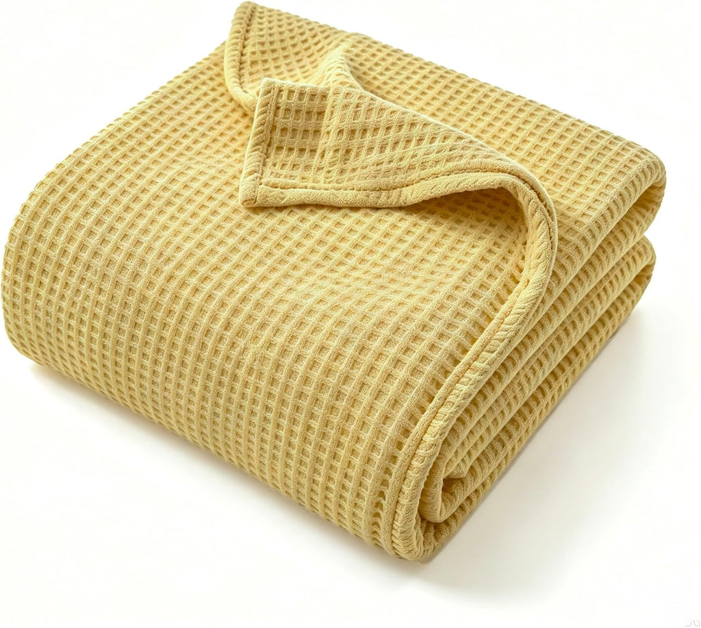 Manta de 100% algodón en tejido waffle tamaño Twin, mantas suaves, ligeras y transpirables para cama, sofá, decoración del hogar, uso durante todas las estaciones