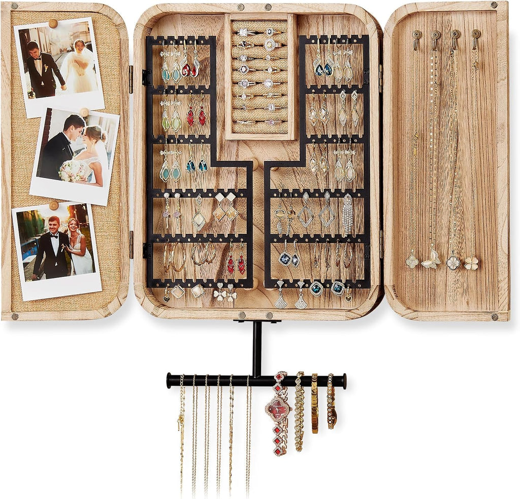 Organizador de joyas colgante Pinzoveco, organizador de joyas de pared para guardar aretes, collares, pulseras y anillos. 