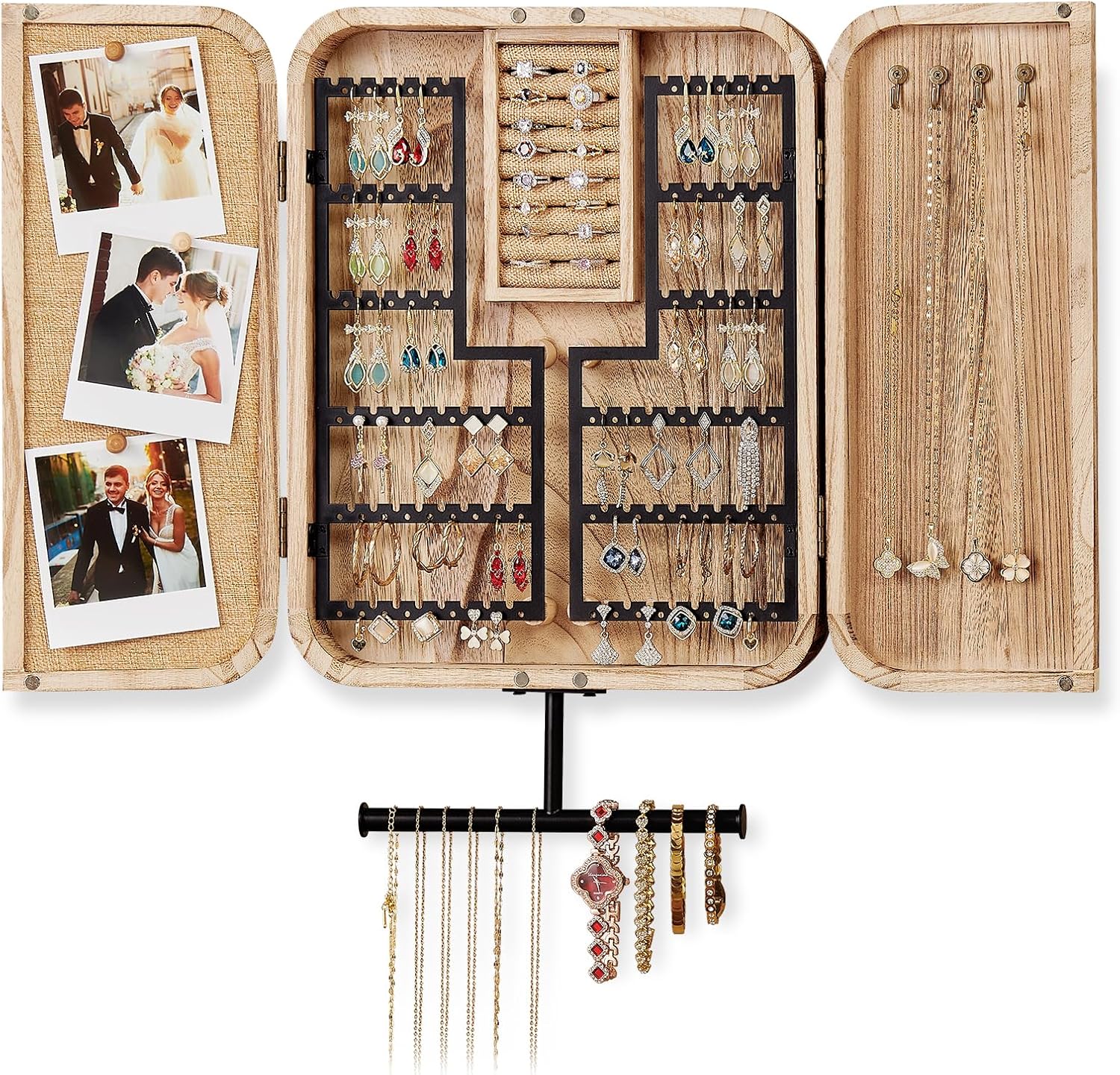 Organizador de joyas colgante Pinzoveco, organizador de joyas de pared para guardar aretes, collares, pulseras y anillos. 