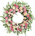 Corona Decorativa de Peonías Blancas y Rosadas 22 Pulgadas | Hecha a Mano, Estilo Farmhouse, para Puerta, Porche y Bodas