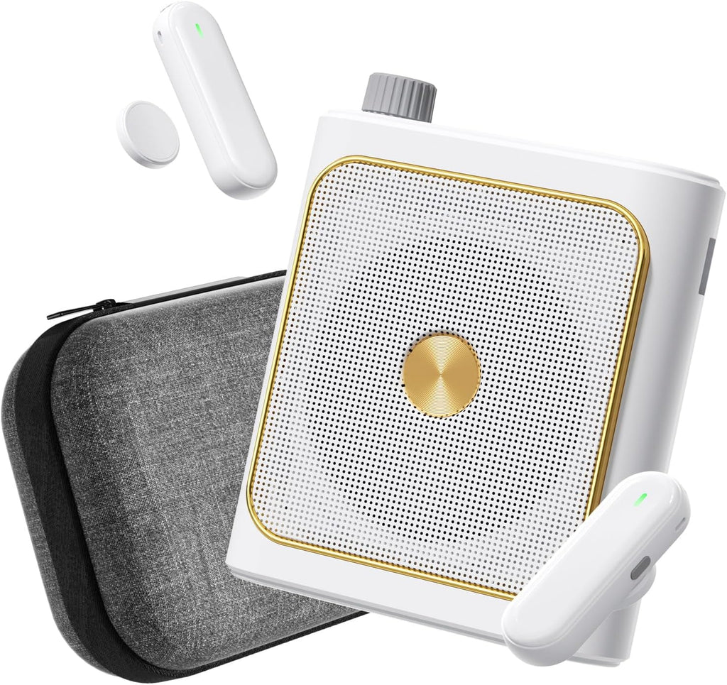 Voice Amplifier for Teachers with 2 Wireless Microphones, Portable PA System, Stable 50ft Range, 1200mAh & Storage Bag (White)