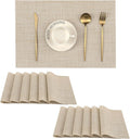 Juego de 12 manteles individuales Leetaltree color beige: manteles individuales antideslizantes y resistentes al calor para mesa de comedor, lavables y duraderos, de vinilo PVC tejido (beige, 12 unidades).