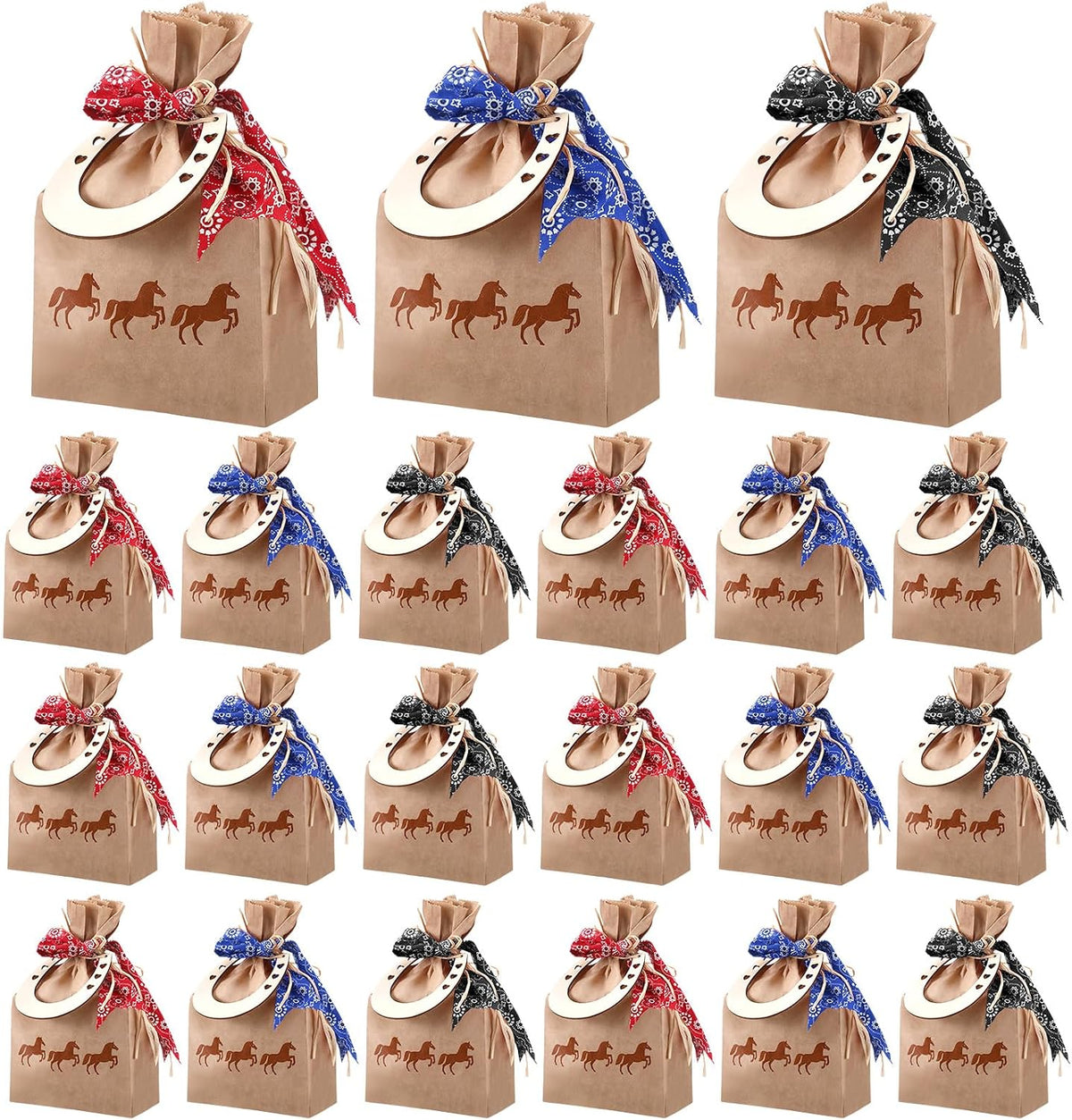 Yexiya 108 Bolsas de Regalo Vaquero del Oeste | Con Cinta de Estampado de Panuelo y Colgante de Herradura | Bolsas de Dulces para Fiestas | Suministros de Cumpleanos