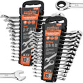 Set de Llaves de Carraca HORUSDY 26 Piezas | Métricas y SAE | Llaves Combinadas con Organizador | 72 Dientes | Acero Cromo Vanadio | 6-19mm y 1/4"-3/4"