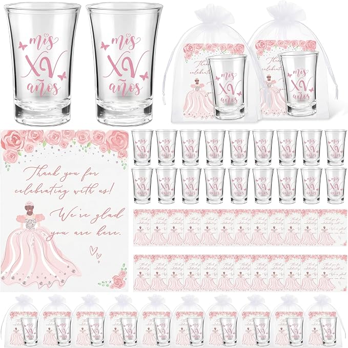 Recuerdos de fiesta de quinceañera para invitados Quinceañera Vasos de chupito de acrílico transparente