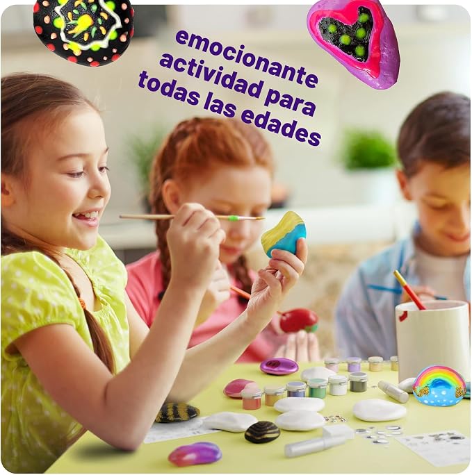 Dan&Darci Kit de pintura de roca para niños, brilla en la oscuridad, regalos de Navidad, artes y manualidades para niños y niñas de 6 a 12 años, kits de actividades de manualidades, juguetes de arte