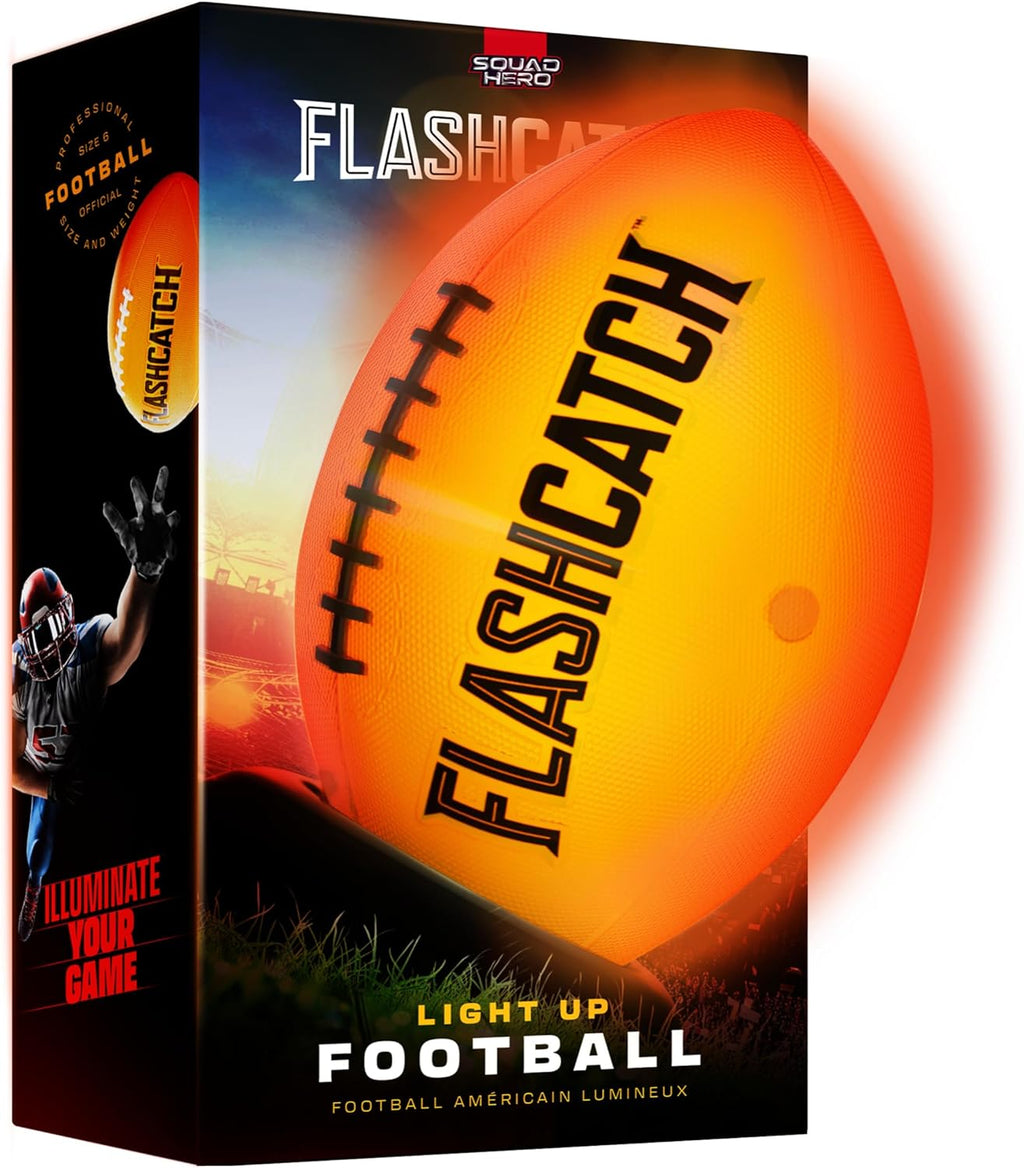 FlashCatch Light Up Football - Glow in The Dark Ball - NO 6 - Boys Gifts - Outdoor Sports, Birthday Gifts for Boys 8-15+ Year Old - Kids Teenage Youth Gift Ideas - Boy Toys Ages 8 9 10 11 12 13 14 15