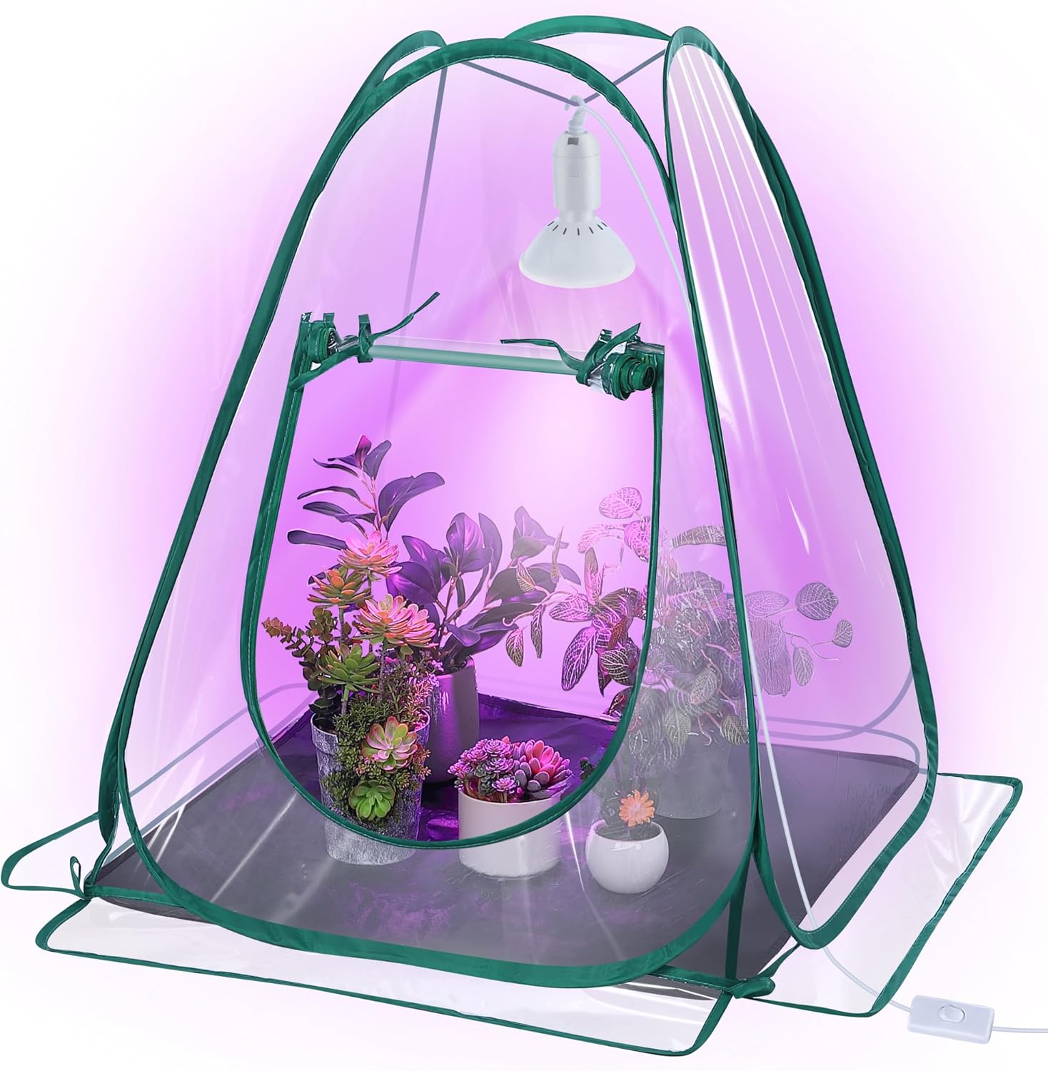 Meonum Small Greenhouse for Indoor Outdoor, Pop Up Mini Greenhouse with 10W 200 LED Grow Light Bulbs, Waterproof Bottom Mat for Indoor Outdoor Plants Seed Starting(27" x 27" x 30")