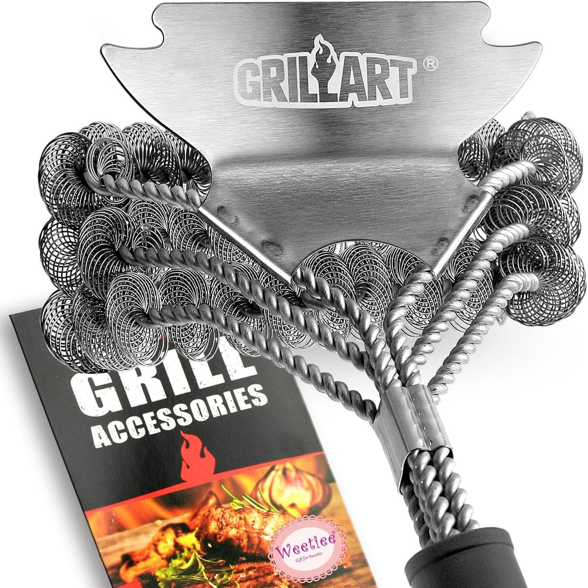 Cepillo y Raspador para Parrilla sin Cerdas | Limpiador Seguro para BBQ de 18 Pulgadas en Acero Inoxidable | Accesorio para Parrillas de Porcelana, Weber, Gas y Carbon