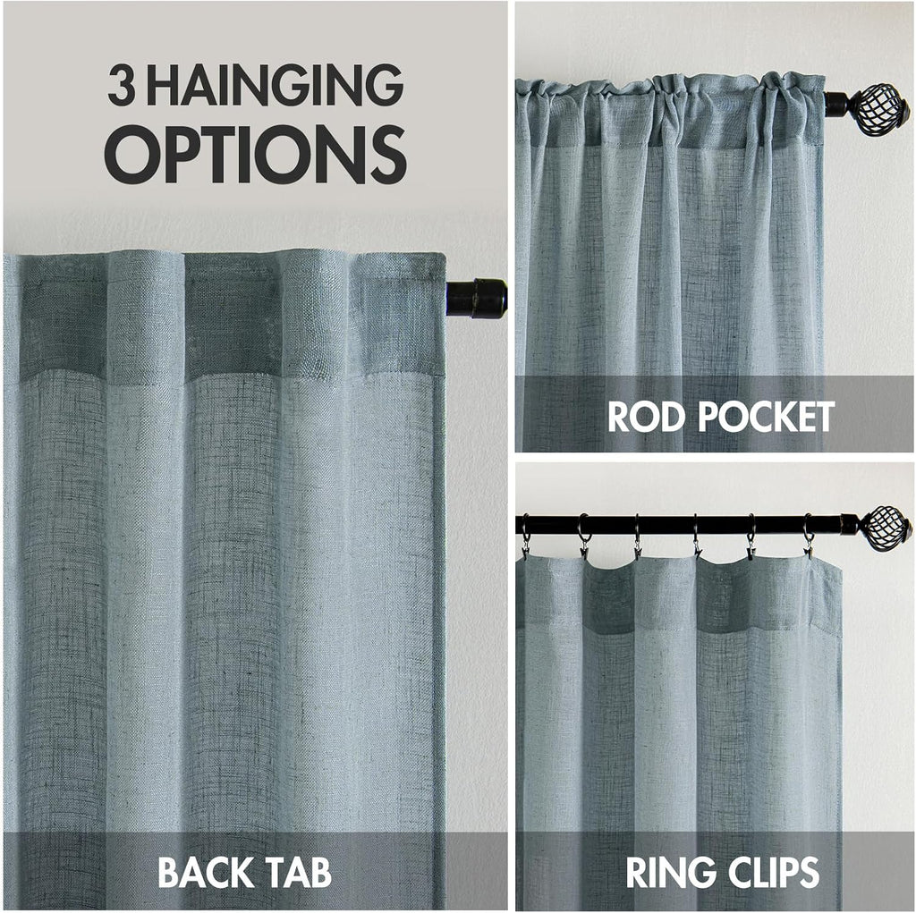 MIULEE Cortinas de lino azul polvoriento de 72 pulgadas de largo, 2 paneles para dormitorio, sala de estar, cortinas de ventana con textura de lino suave y grueso, semitransparentes, filtro de luz