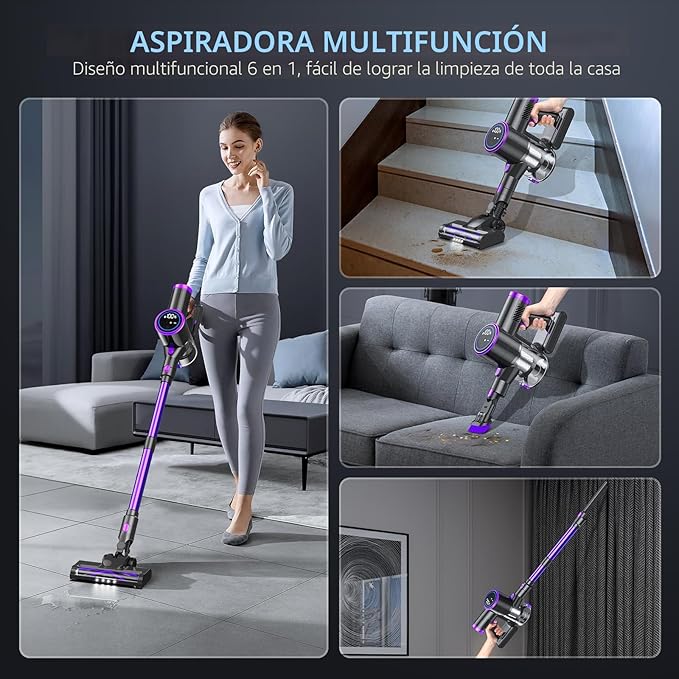 Aspiradora Inalámbrica de Palo 6 en 1 | 28 Kpa | 40 Min | Pantalla LED