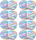 HOMBYS #10 Chunky Tie Dye Mix Chenille Yarn para tejer a mano, hilo jumbo supervoluminoso para crochet, hilo suave de felpa de 3/4" de grosor para mantas, paquete de 8 madejas (26 yardas / 7.5 oz cada una) Arcoíris 