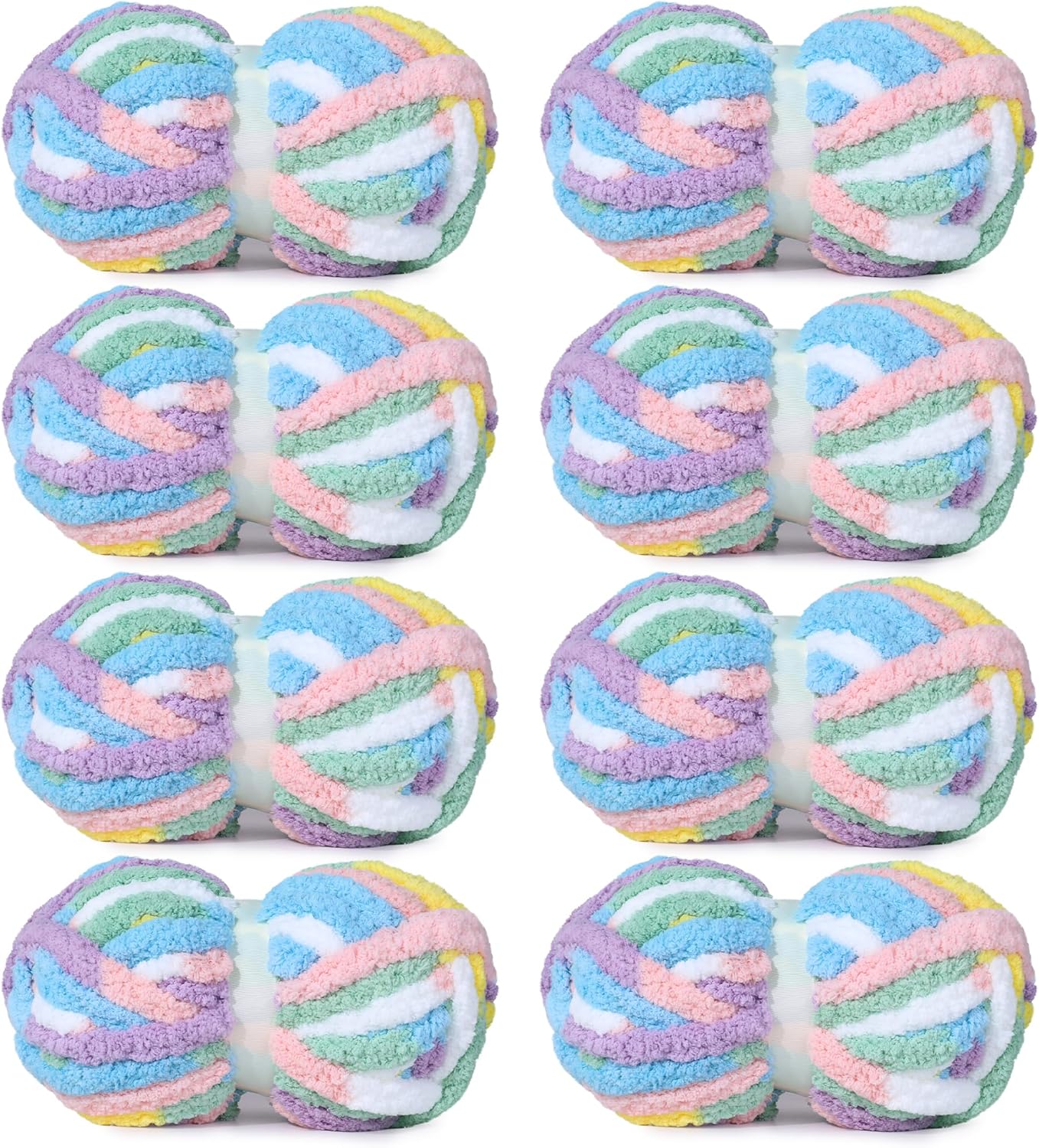 HOMBYS #10 Chunky Tie Dye Mix Chenille Yarn para tejer a mano, hilo jumbo supervoluminoso para crochet, hilo suave de felpa de 3/4" de grosor para mantas, paquete de 8 madejas (26 yardas / 7.5 oz cada una) Arcoíris 
