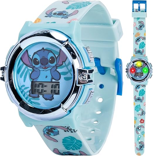Reloj LCD Disney Stitch para Niños | Esfera Iluminada | Correa Ajustable 14-20 cm