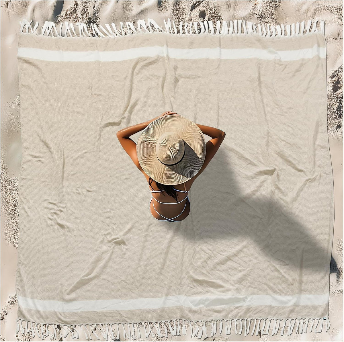 Toalla de playa turca extragrande XXL de algodón, resistente a la arena, estilo bohemio, tejida, extragrande, sin arena, manta gigante, edredón enorme XL, artículos esenciales para picnic y camping, nube, regalos para adultos, color beige.