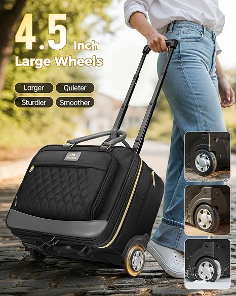 MATEIN Maletín con ruedas grandes, aprobado por aerolíneas, bolsa para computadora portátil con ruedas para mujeres y hombres, bolsa enrollable para computadora