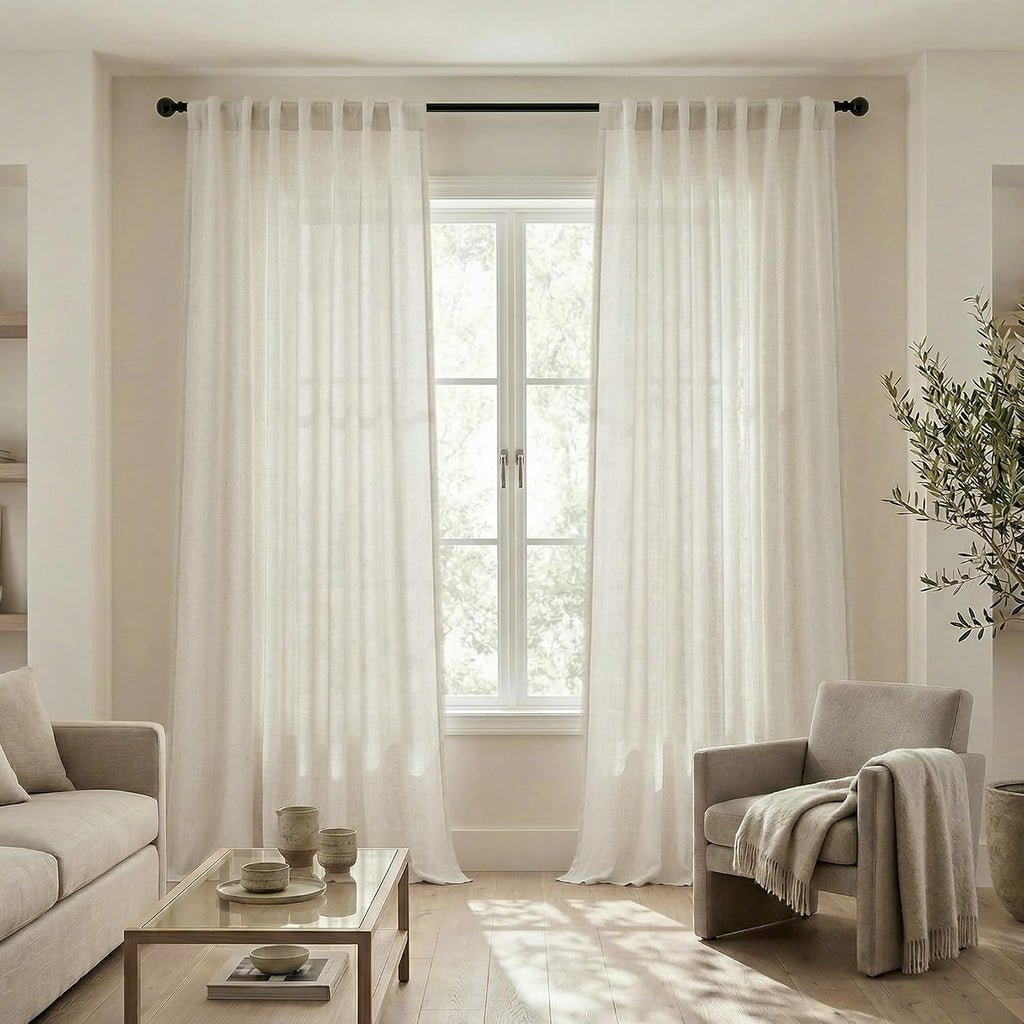 Cortinas de lino de 84 pulgadas de largo, 2 paneles con bolsillo para barra/presilla