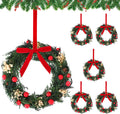 Suncalla 6 Pcs 7.87" Christmas Cabinet Wreaths Real Preserved Pines with Baby Breath Red Ribbon Berry Mini Christmas Wreaths for Xmas Cabinet Chair Door Window Kitchen Fireplace Table Centerpiece