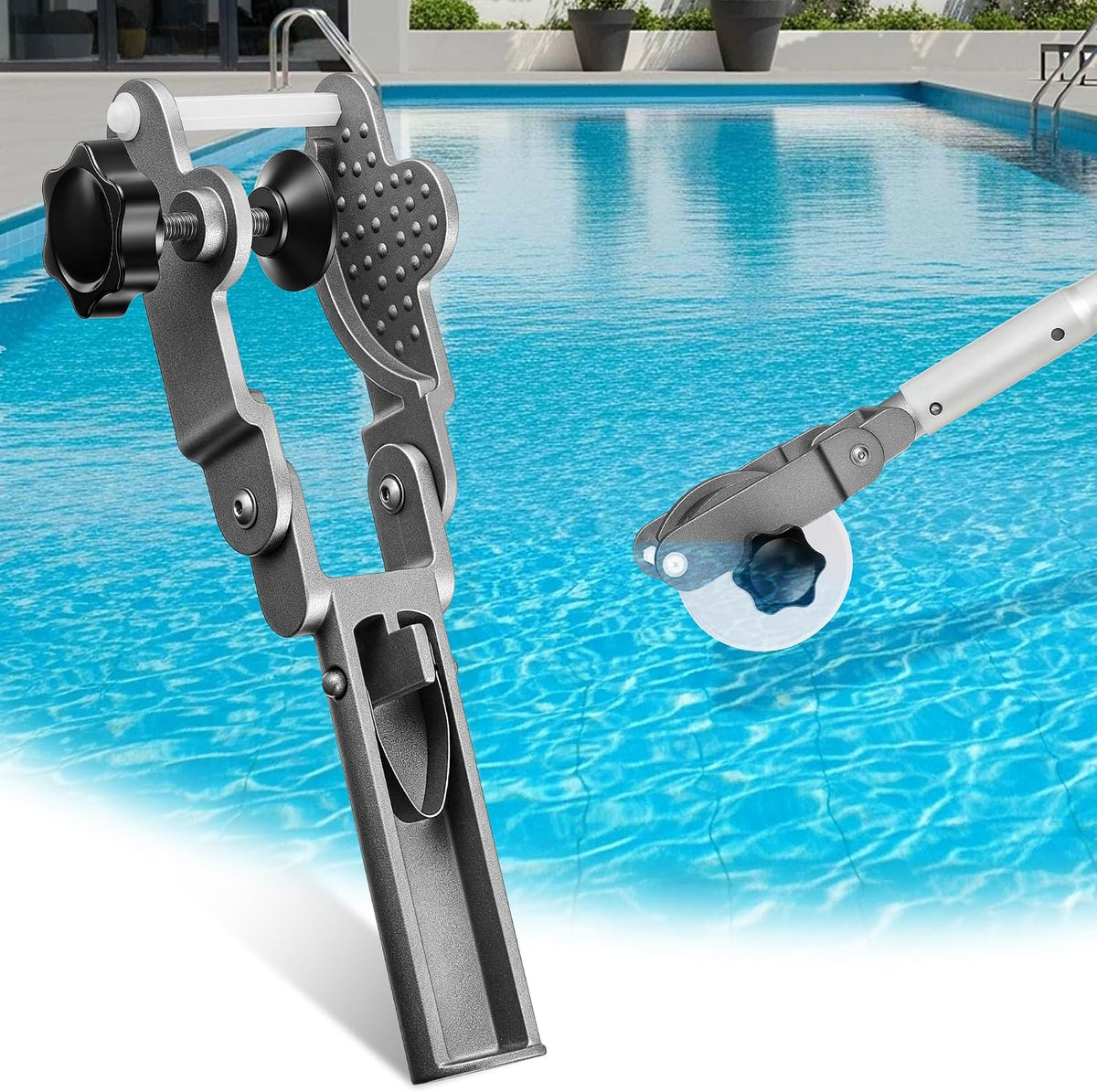 Soporte para tablet de piscina ElaraBerry mejorado, soporte de aleación de aluminio y acero inoxidable para poste de piscina para mantenimiento y spa, apto para tablets de 3 pulgadas x 0-1,8 pulgadas.