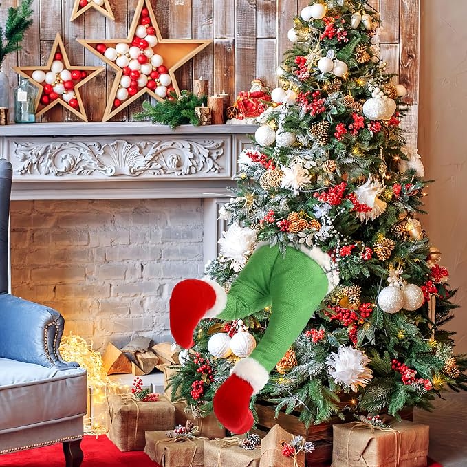 Decoración verde para patas de Navidad, patas de Papá Noel rellenas, arpillera de Navidad, guirnalda de Navidad para Navidad, decoración para Navidad, hogar, fiesta, árbol, chimenea, adornos para