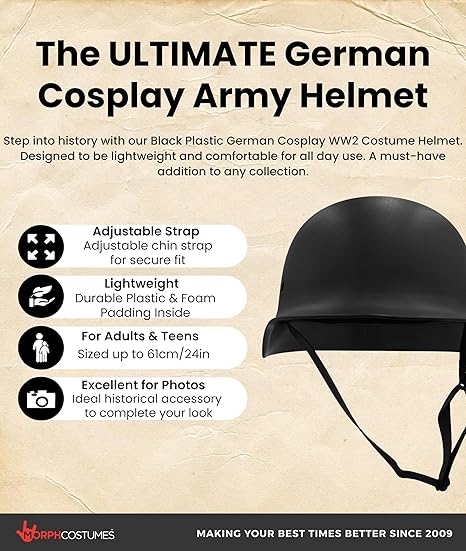 Nicky Bigs Novelties Casco alemán, casco militar, cascos de pith, cascos WW1 WW2, disfraz de soldado alemán, disfraz de la Segunda Guerra Mundial