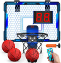 HYES Remote Control Basketball Hoop Indoor with 7 LED Lighting, Mini Basketball Hoop with Electronic Scoreboard, 3 Modes, Over Door Basketball Hoop, Basketball Toys Sport Gifts for Kids, Adults (Blue)
