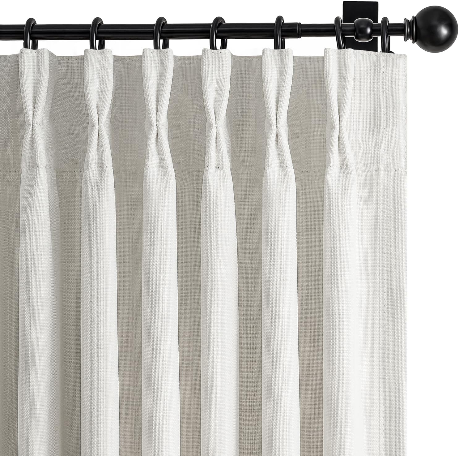 Pinch Pleated Black Out Curtains 84 Inch Long for Living Room, Beige White Thick Linen Memory Trained Boho Bedroom Darkening Curtain 84 Inch Length 2 Panel Set Double Layer Thermal Viral Window Drapes