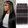Extensiones de cabello humano WEQUEEN, cabello virgen brasileño 16A liso, sedoso y suave, tejido grueso de 18, 20 y 22 pulgadas, color negro natural.