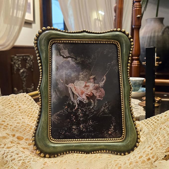 Marco de Foto Vintage YULINK 5x7 – Estilo Retro Antiguo Verde para Pared y Mesa