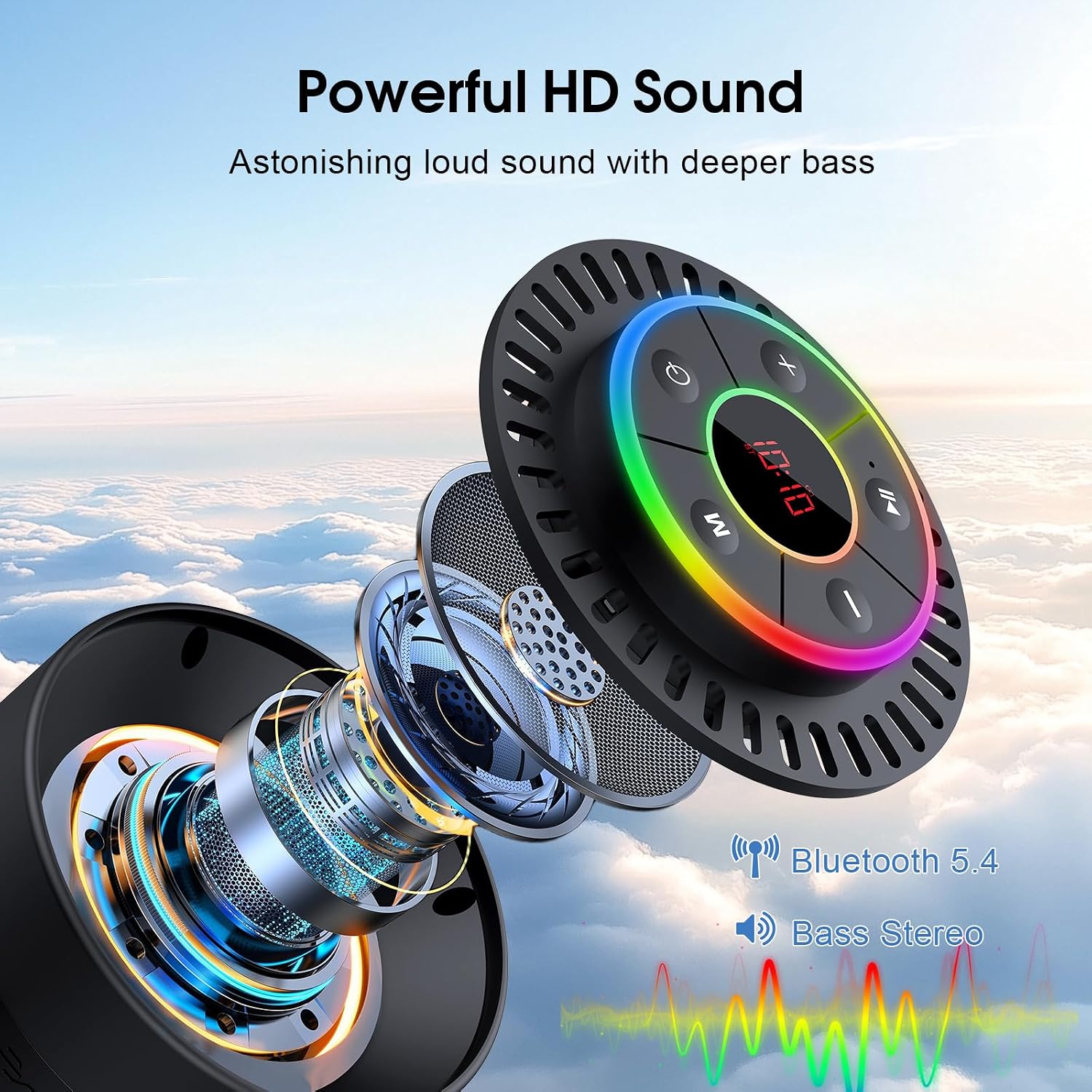 Altavoz Bluetooth, altavoz de ducha IPX7 impermeable, altavoces Bluetooth inalámbricos con graves intensos, altavoz portátil con luz LED, ventosa, tiempo de reproducción de 8 horas, para baño, fiesta