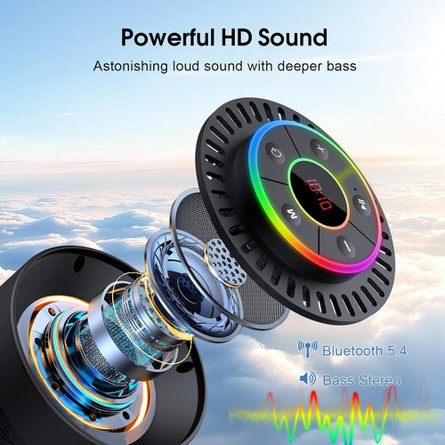 Altavoz Bluetooth, altavoz de ducha IPX7 impermeable, altavoces Bluetooth inalámbricos con graves intensos, altavoz portátil con luz LED, ventosa, tiempo de reproducción de 8 horas, para baño, fiesta