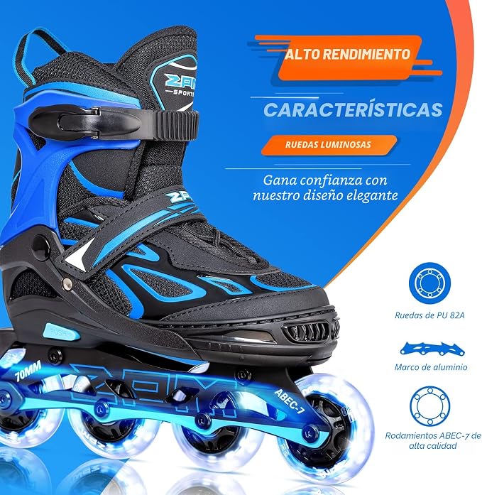 ⚠️ Talla XL – 2PM SPORTS Patines en Línea Vinal con Ruedas Iluminadas – Para Principiantes, Niños y Adultos, Color Azul