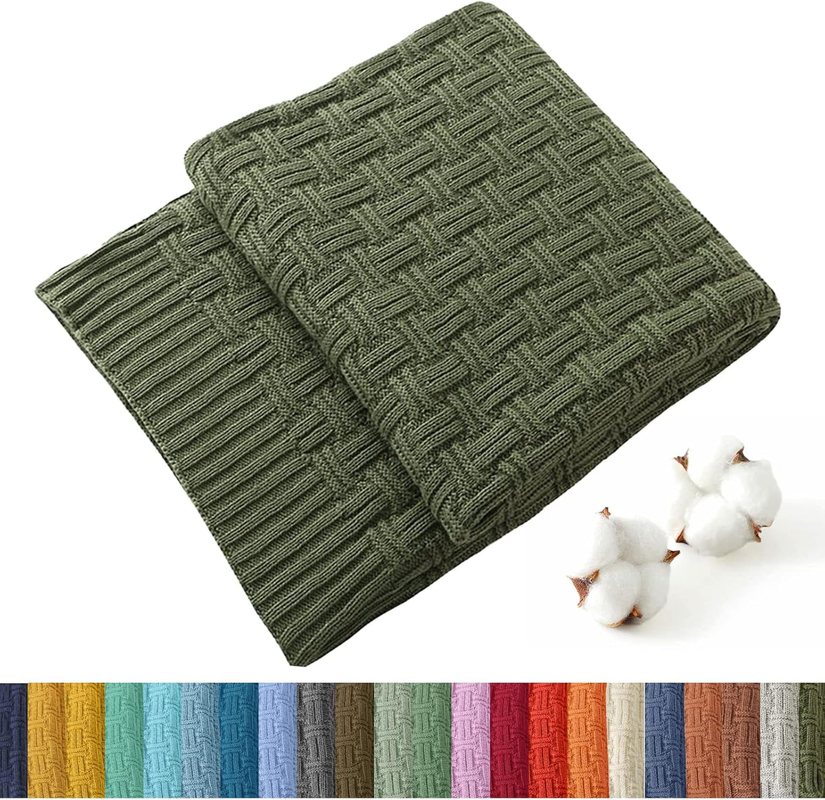 TREELY Manta de Punto 100% Algodon | Cobija para Sofa 60 x 80 Pulgadas (Verde Bosque) ( SOLO VIENE LA MANTA COMO SE MUESTRA EN LA SEGUNDA IMAGEN  )