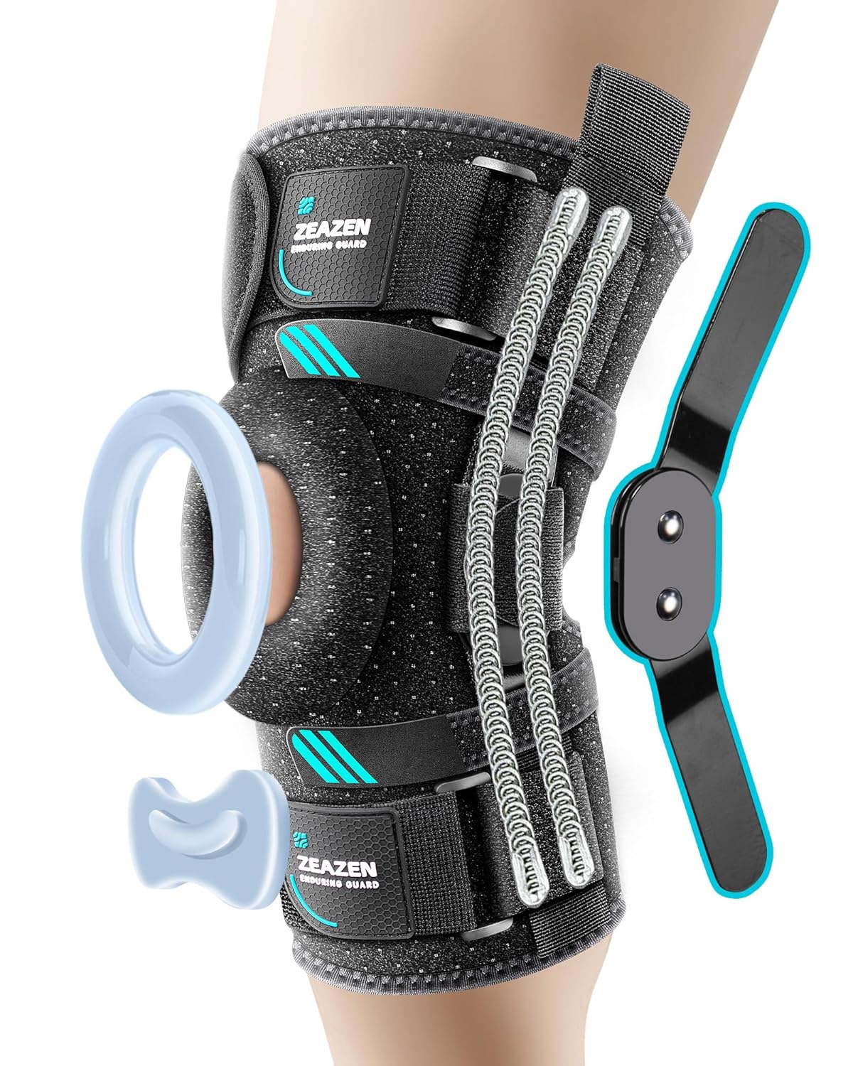 Rodillera ZEAZEN con Doble Bisagra y Almohadillas de Compresion para Rotula | Soporte Fuerte para ACL, MCL y Menisco | Diseno Ajustable de Rotula Abierta | Talla Grande