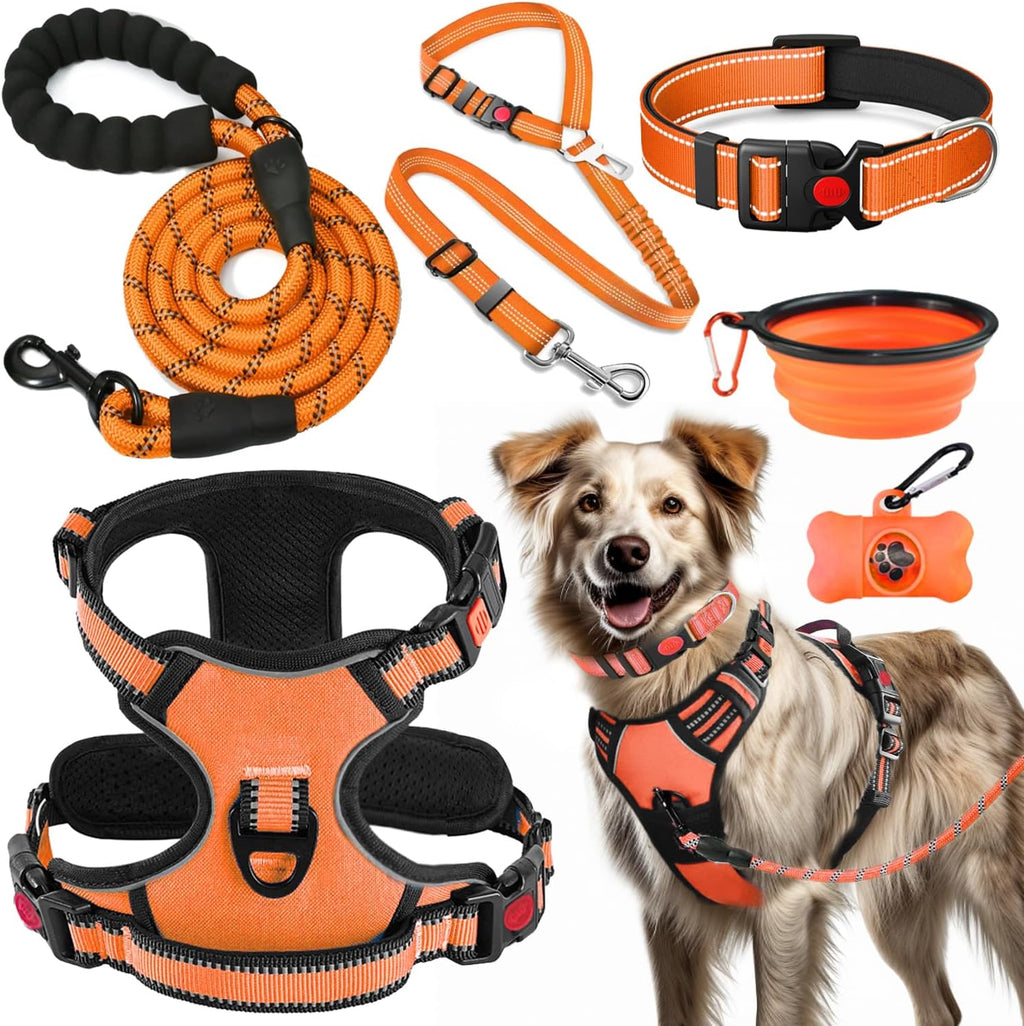 Conjunto de arnés, collar y correa antitirones LOBEVE para perros | Incluye cinturón de seguridad, comederos plegables y dispensador de bolsas para excrementos. Ideal para entrenamiento, paseos y senderismo. Apto para perros pequeños y grandes