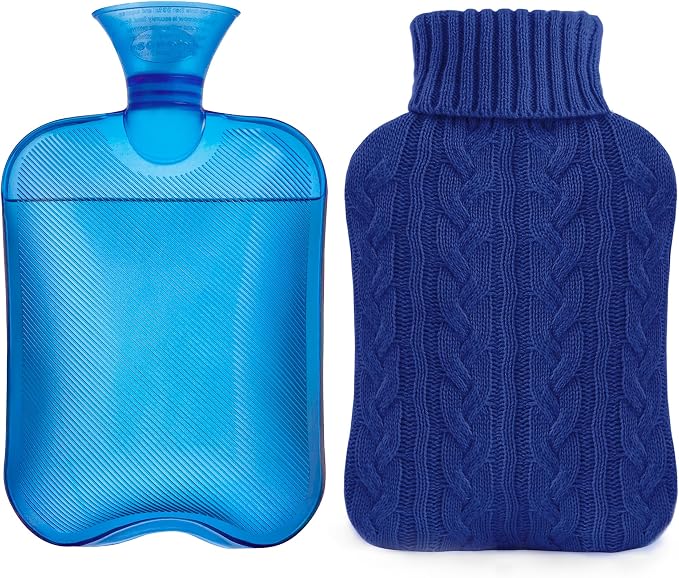 Samply - Bolsa de agua caliente con funda tejida de 2 L, bolsa de agua caliente para compresas frías y calientes, calentador de manos y pies, ideal para calambres menstruales, alivio del dolor