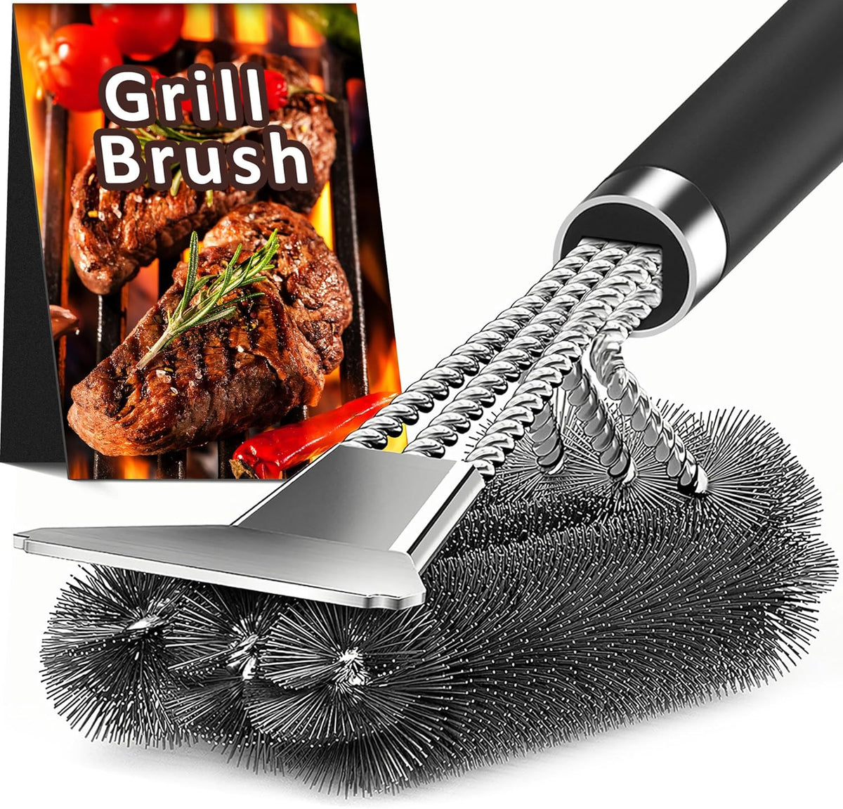 TNTOR Cepillo para Parrilla con Raspador | Mango Ajustable 46 cm | Limpiador BBQ Extra Fuerte para Asador de Gas o Carbon