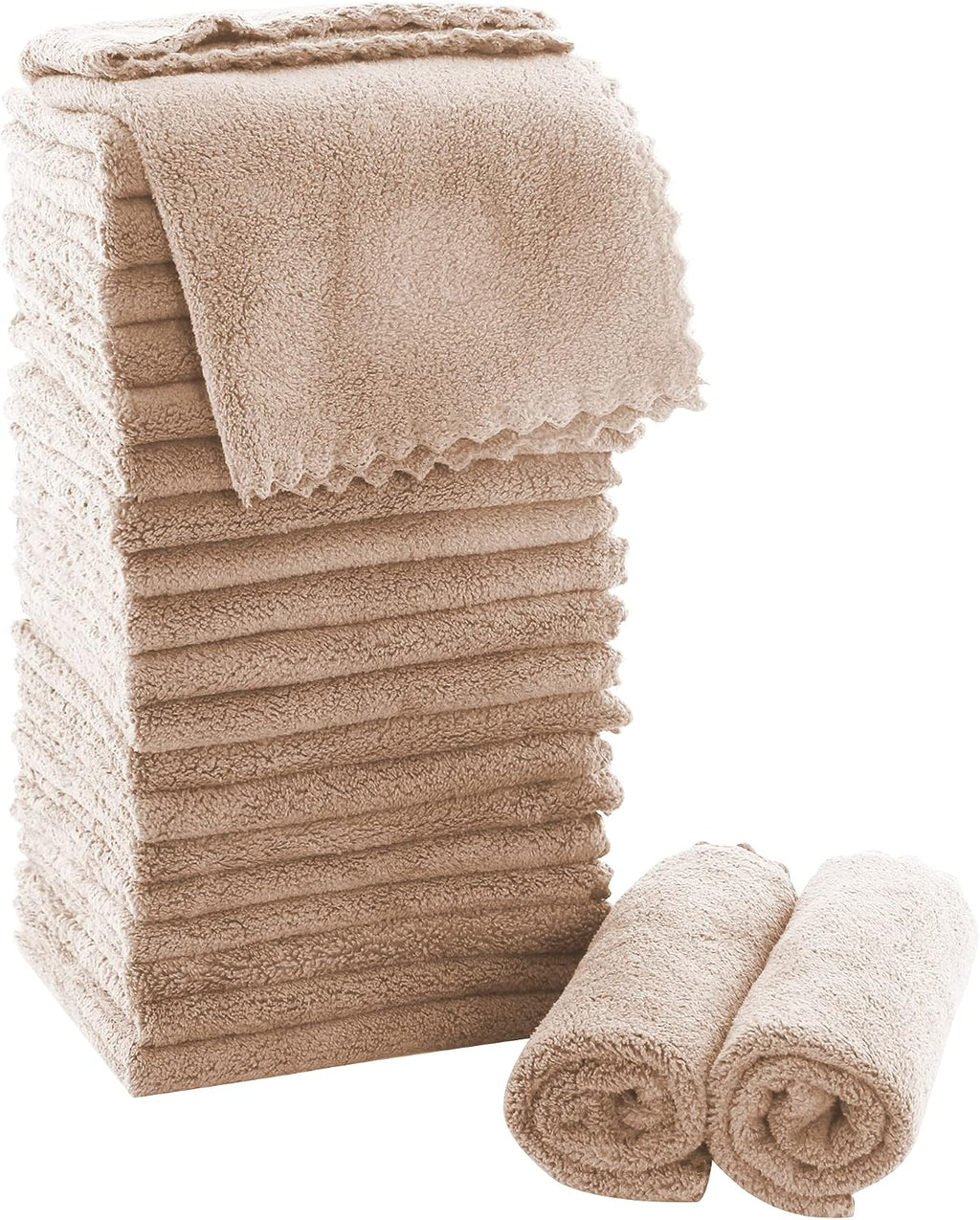 Juego de toallas de mano MOONQUEEN Ultra Suaves y Premium - 30 x 30 cm - Paquete de 24 - Secado rápido - Toallas de baño de terciopelo coral altamente absorbentes - Úselas como toalla de baño, spa, facial o para las puntas de los dedos (Marrón)