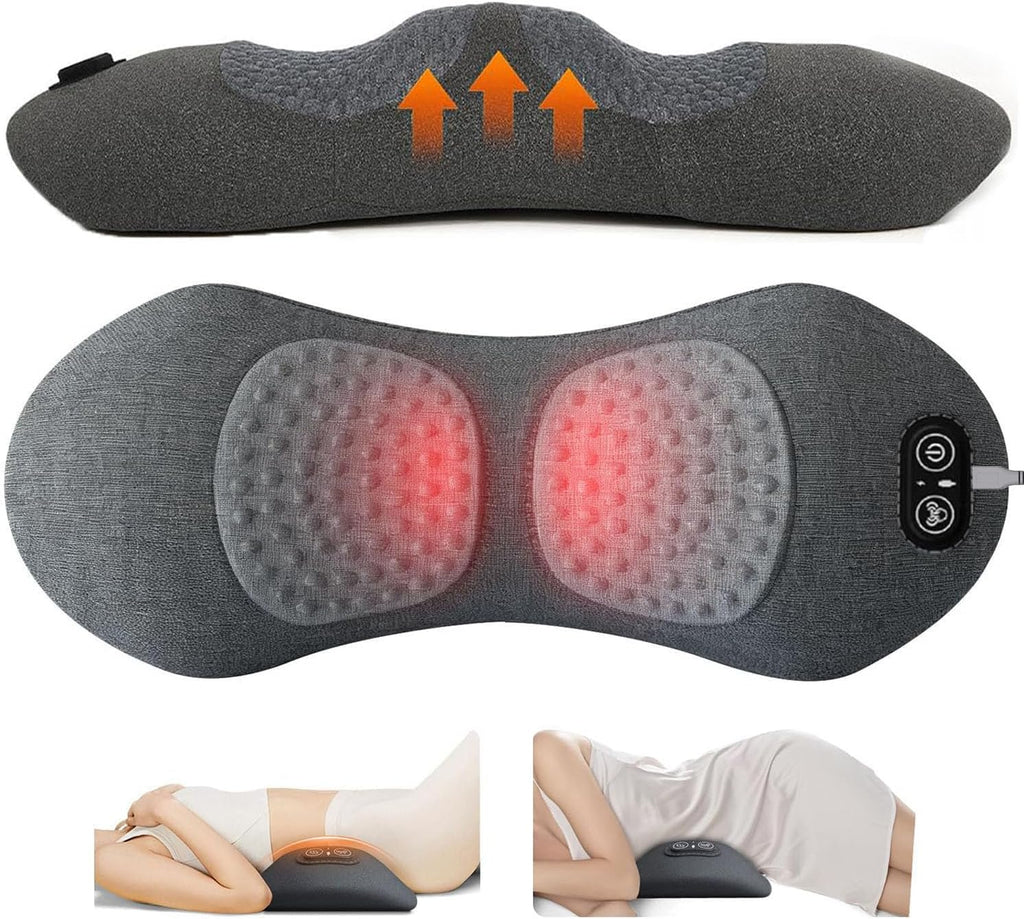 Almohada eléctrica de apoyo lumbar 3 en 1 y masajeador de espalda con calor y vibración, suave cojín de estiramiento de la espalda baja para relajación muscular y alivio de fatiga para cama