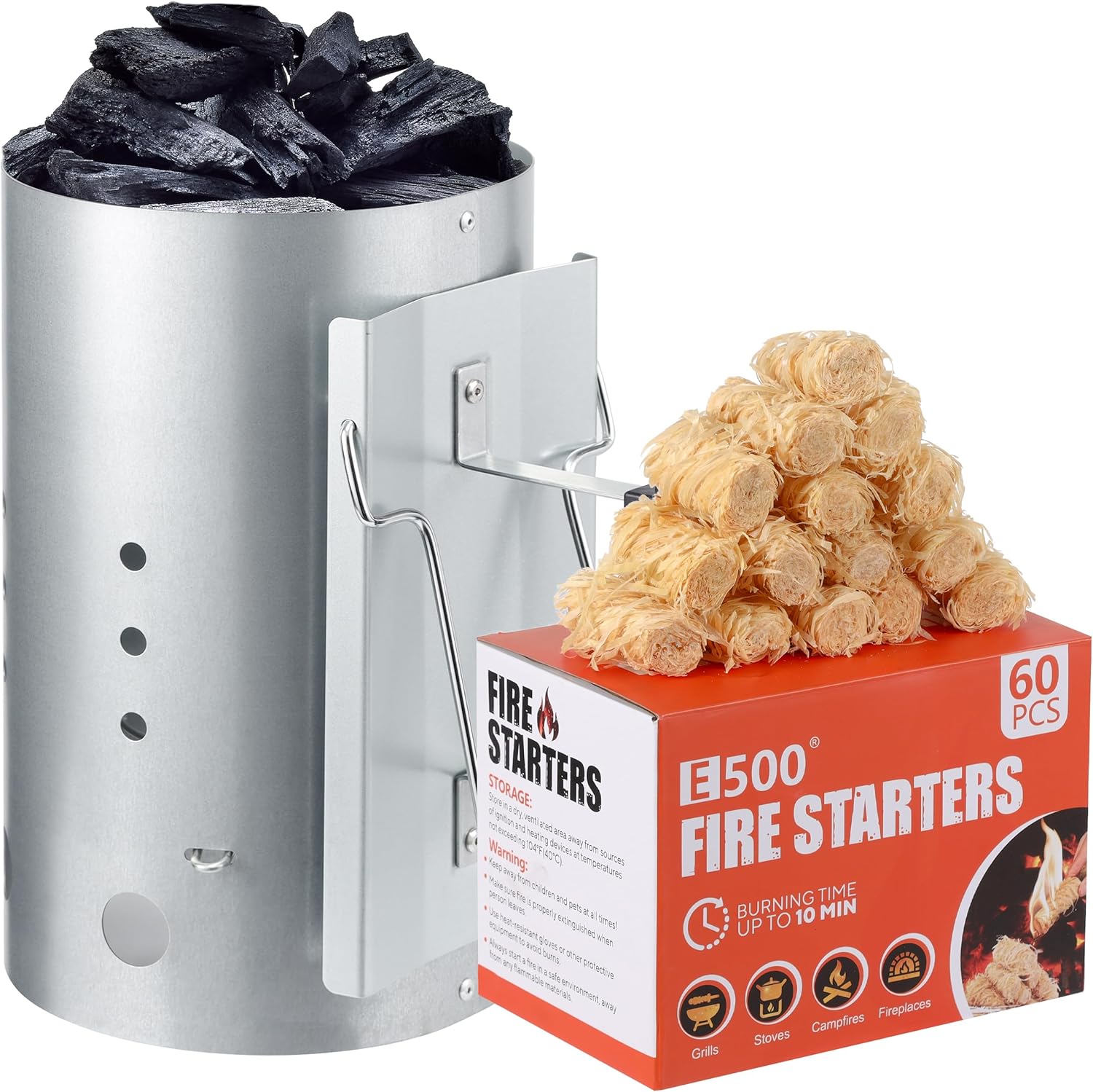 Encendedor de carbón E500 de mayor tamaño con 60 piezas, kit para parrilla y barbacoa 