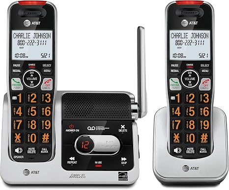 AT&T BL102-2 DECT 6.0 - Juego de 2 teléfonos inalámbricos para el hogar con contestador