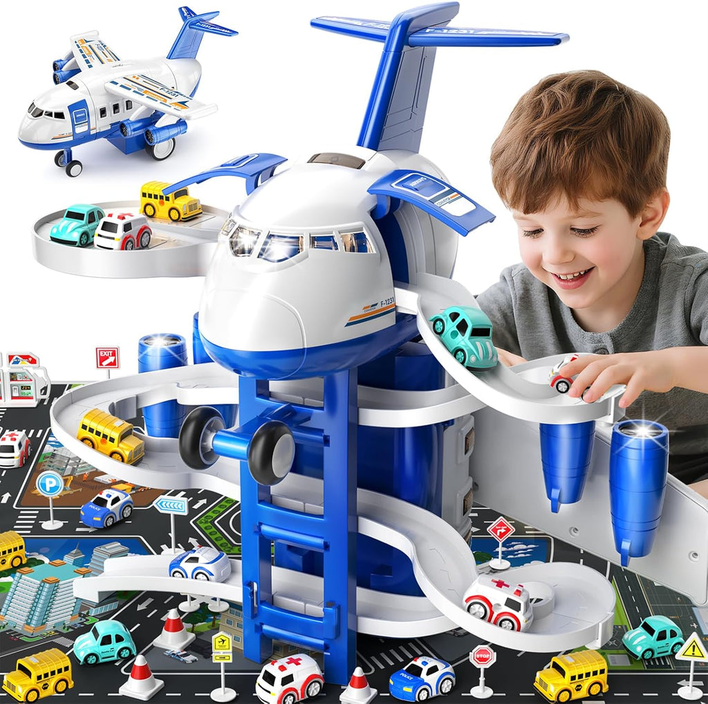 Aviones de juguete para niños de 2 a 4 años: pistas de carreras de coches de juguete para niños de 3 a 5 años con 8 coches pequeños, juguetes educativos para niños pequeños, regalos de cumpleaños para niños de 3 a 5 años 