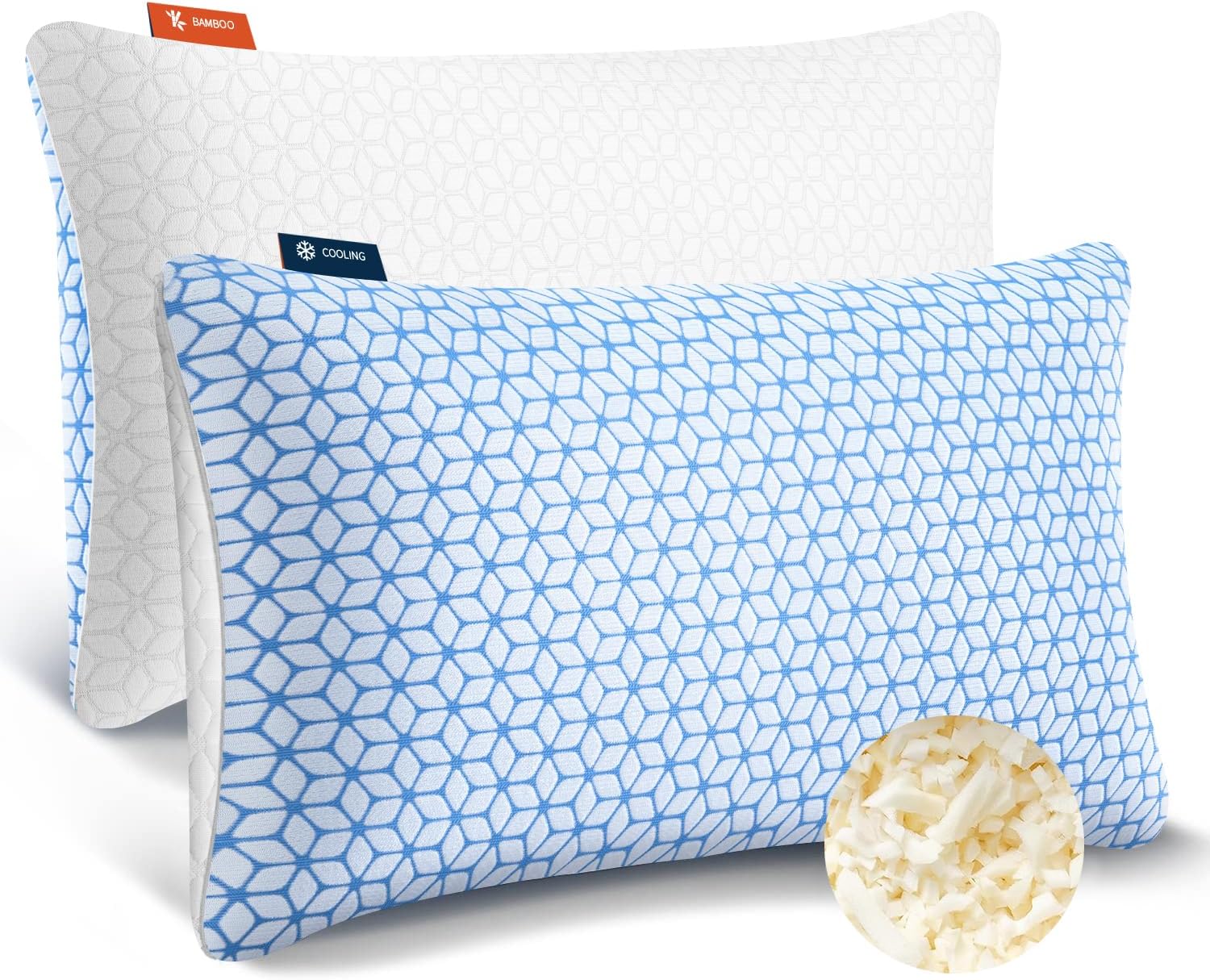 Love Attitude Shredded Memory Foam Pillows Queen Size Set of 2, Cooling Firm Pillows Queen Size 2 Pack for Bed, Adjustable for Side Back Stomach Sleepers
